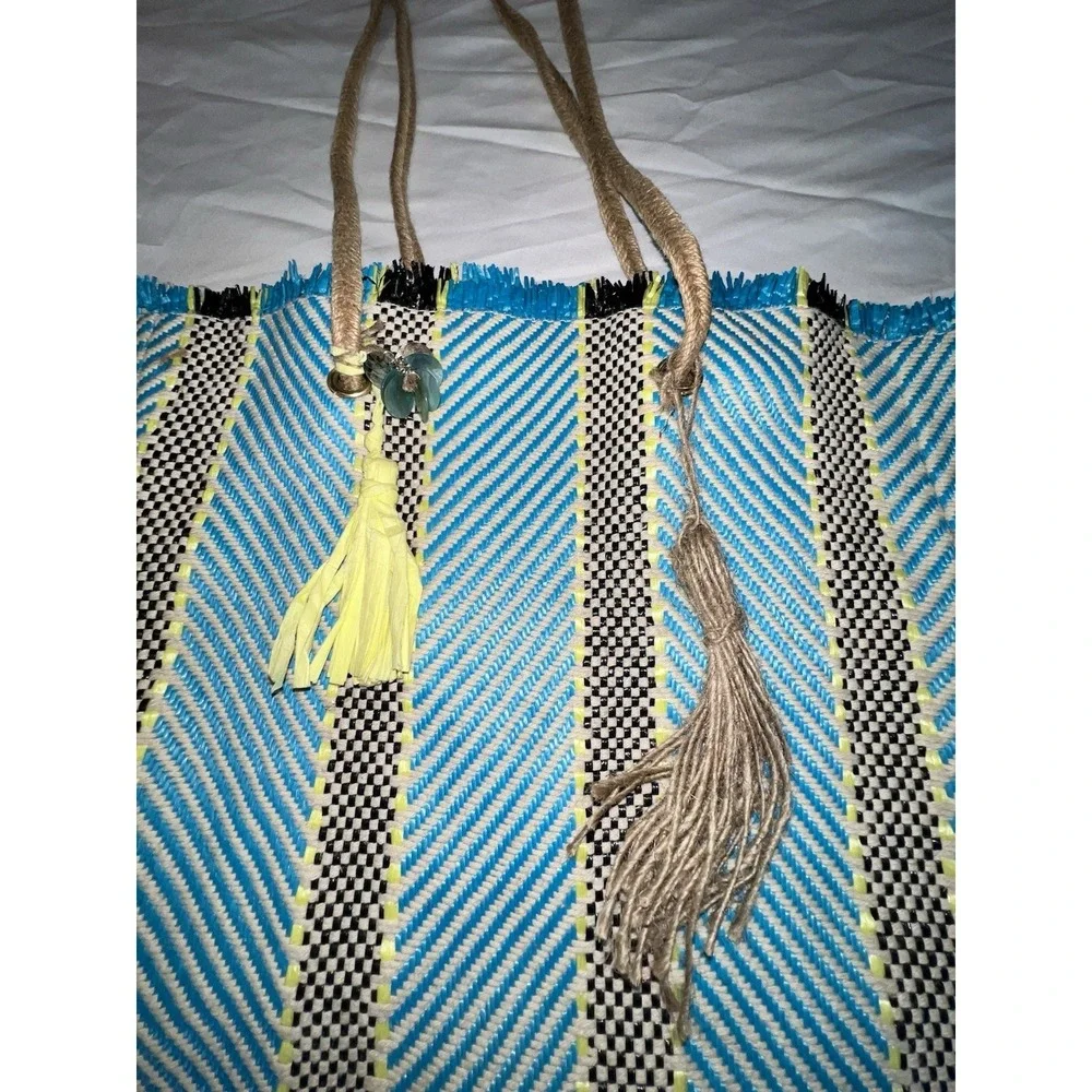 Boho Blue, Yellow and‎ Black Striped Tote Market Bag